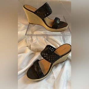 Sperry black wedge sandals with rope heel, size 11